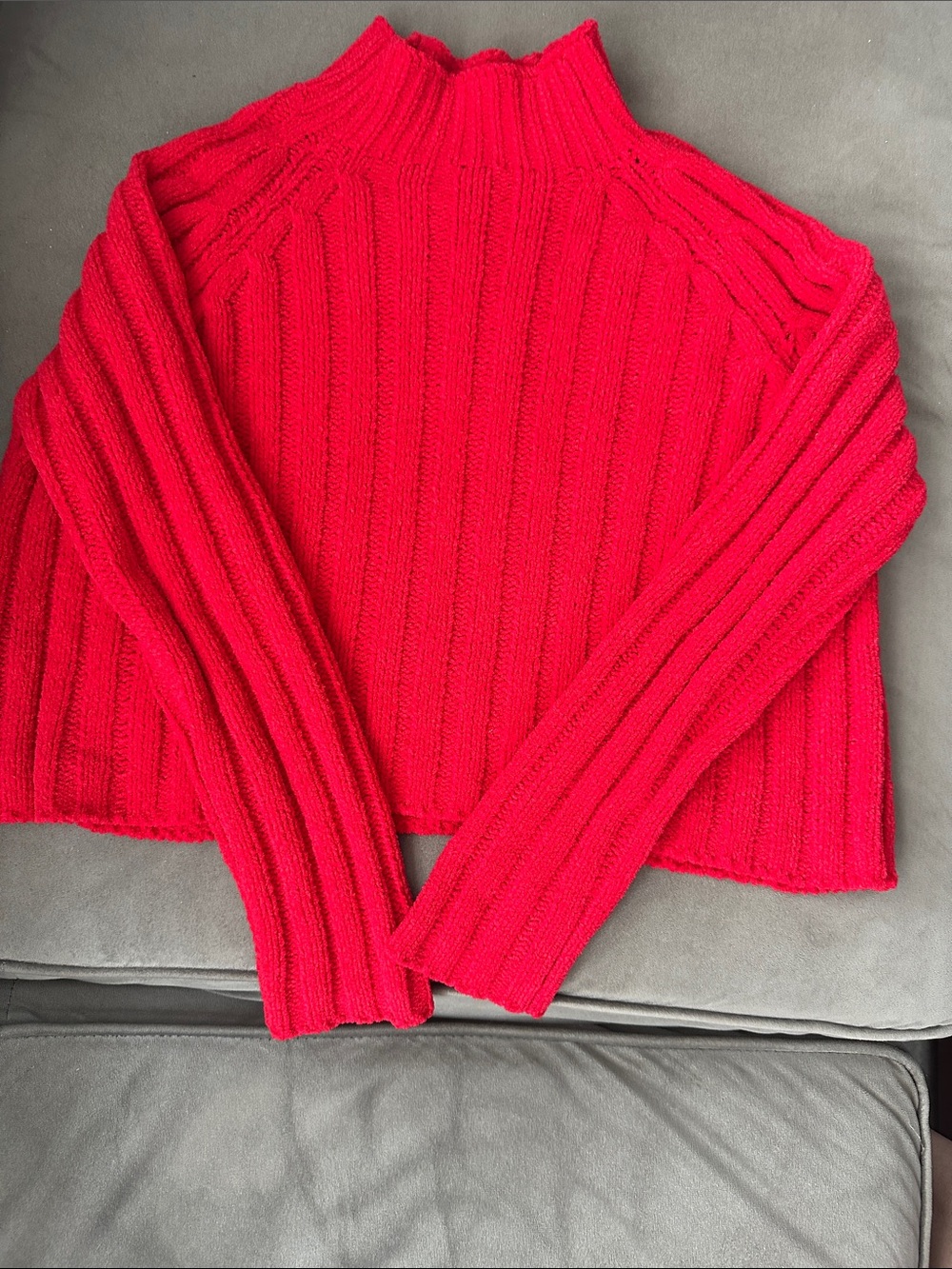 American Eagle Outfitters Red Ribbed Mock Neck Sweater